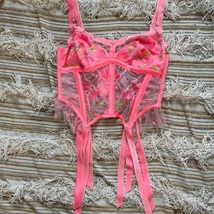 For Love And Lemons Marietta Embroidered Corset Pink Floral Lace Bustier Medium
